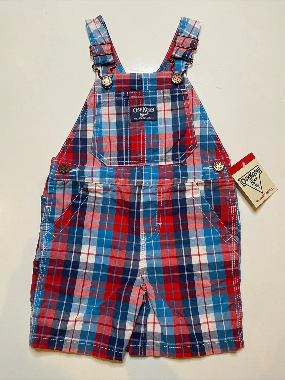 NWT Osh Kosh Plaid Bib Overalls Sz 18 months Shorts Boys Girls New With Tags
